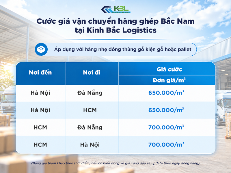 cước giá cho hàng nhẹ đóng thùng hoặc pallet